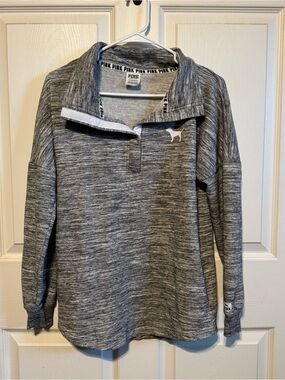 PINK Victoria's Secret Gray Marled Half-Zip Pullover